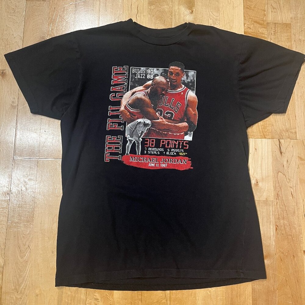 Michael Jordan Flu Game Mix Unit T-Shirt Men Size Medium NBA Shirt Black - GUC